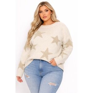 Cosmic Blue Love Starlet Crew Sweater Women 1X Ivory Gold Stars NWT